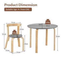 Costway 5-Piece Kids Table And Chair Set Children Wooden Activity Table 4 Curved Chairs - thumbnail 2