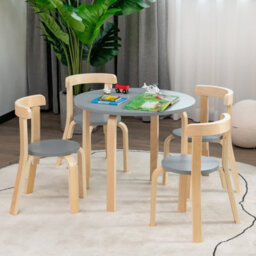 Costway 5-Piece Kids Table And Chair Set Children Wooden Activity Table 4 Curved Chairs