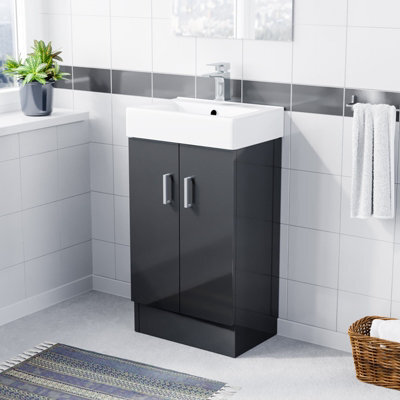 Nes Home 450mm Anthracite Basin Sink Vanity Cabinet Unit Bathroom Furniture - image 1