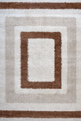 The Rugs Moodi Shaggy Light Beige/terra Slatefern Rug Runner Bordered Thick High Pile For Living Rooms, Bedrooms, Hallways - image 1