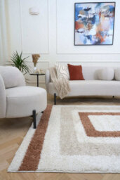 The Rugs Moodi Shaggy Light Beige/terra Slatefern Rug Runner Bordered Thick High Pile For Living Rooms, Bedrooms, Hallways - thumbnail 2