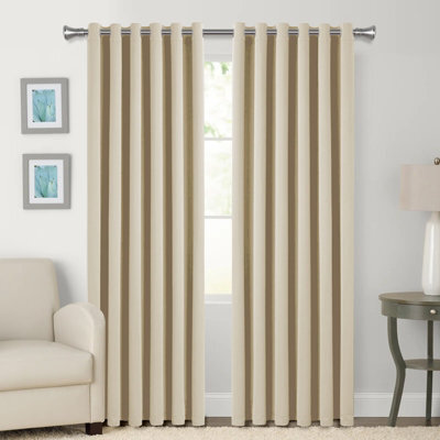 Bedlooms Blackout Curtains Thermal Insulated Eyelet Ready Made Ring Top Cream Curtain (Pair) 66 X 72 Inches With Tie Backs - image 1