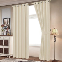 Bedlooms Blackout Curtains Thermal Insulated Eyelet Ready Made Ring Top Cream Curtain (Pair) 66 X 72 Inches With Tie Backs - thumbnail 2