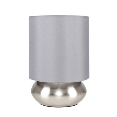 Valuelights Pair Of Modern Brushed Chrome Bedside Touch Table Lamps With Grey Shades - image 1