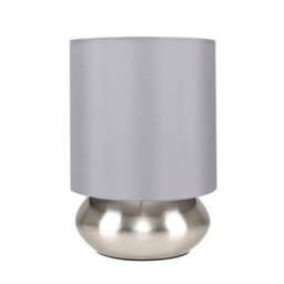 Valuelights Pair Of Modern Brushed Chrome Bedside Touch Table Lamps With Grey Shades