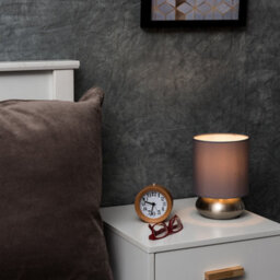 Valuelights Pair Of Modern Brushed Chrome Bedside Touch Table Lamps With Grey Shades - thumbnail 5