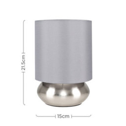 Valuelights Pair Of Modern Brushed Chrome Bedside Touch Table Lamps With Grey Shades - thumbnail 6