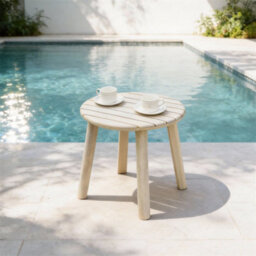 Abrihome Small Round Acacia Wood Side Table, 45X45X45Cm, Sturdy & Space-Saving, Ideal For Living Room, Bedroom & Balcony - thumbnail 1