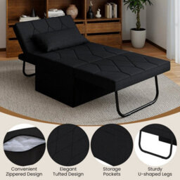 4-In-1 Convertible Sofa Bed Folding Ottoman Sleeper Couch Lounger-Black - thumbnail 5