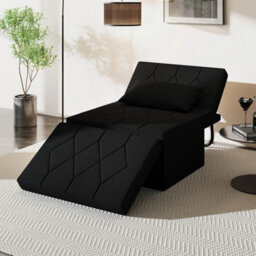 4-In-1 Convertible Sofa Bed Folding Ottoman Sleeper Couch Lounger-Black - thumbnail 3