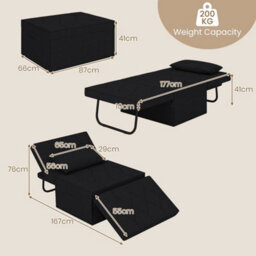 4-In-1 Convertible Sofa Bed Folding Ottoman Sleeper Couch Lounger-Black - thumbnail 2