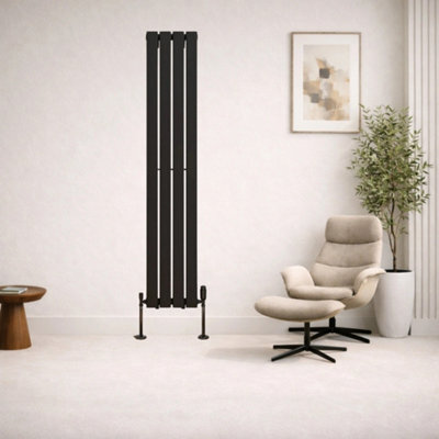 Planet Radiators Flat Panel Single 1600 X 300mm Cast Iron Style Radiator Black