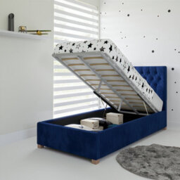 Rest Relax Mia Solo Ottoman Bed Plush Velvet Navy Blue - Single 3Ft - thumbnail 2