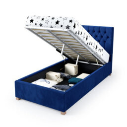 Rest Relax Mia Solo Ottoman Bed Plush Velvet Navy Blue - Single 3Ft - thumbnail 6