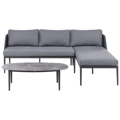 Beliani Garden Corner Sofa With Table 3 Seater Leffe Left Hand Metal Grey - image 1