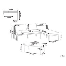 Beliani Garden Corner Sofa With Table 3 Seater Leffe Left Hand Metal Grey - thumbnail 3
