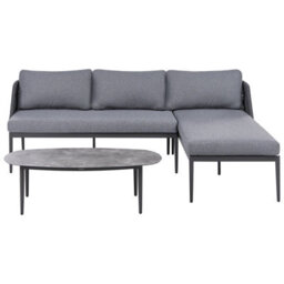 Beliani Garden Corner Sofa With Table 3 Seater Leffe Metal Grey Left Hand