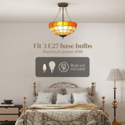 Homcom Tiffany Style Ceiling Light, Vintage Chandelier With 3 E27 Sockets - thumbnail 5
