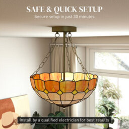 Homcom Tiffany Style Ceiling Light, Vintage Chandelier With 3 E27 Sockets - thumbnail 6