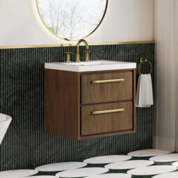 Hudson Reed Lille Wall Hung Two Drawer Contemporary Vanity Unit With 3 Tap Hole Basin In Antique Oak, 613 X 462mm - thumbnail 4