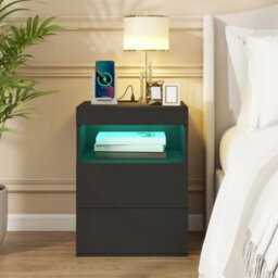 Led Bedside Table 3 Drawers Cabinet Charging And Storage Nightstand Side Table - thumbnail 4