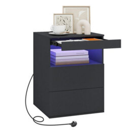 Led Bedside Table 3 Drawers Cabinet Charging And Storage Nightstand Side Table - thumbnail 6