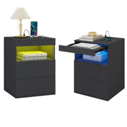 Led Bedside Table 3 Drawers Cabinet Charging And Storage Nightstand Side Table - thumbnail 1