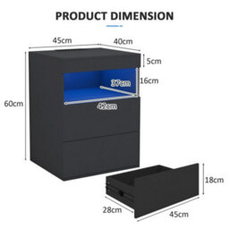Led Bedside Table 3 Drawers Cabinet Charging And Storage Nightstand Side Table - thumbnail 2