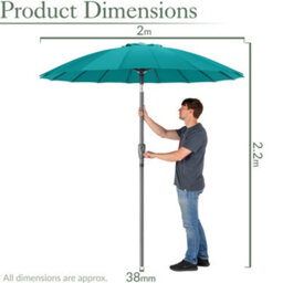 Christow Shanghai Garden Parasol With Crank Turquoise - 2.0M - thumbnail 7