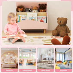 Gainoom Wooden Pink Toy Box Kids Toy Storage Box Kid Toy Storage Chest Bookcase W/ Safety Hinge - thumbnail 5