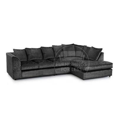 Furnishings For Less UK Crystal Crushed Velvet Fabric 5 Seater L Shaped Corner Sofa  Black Right Hand Facing - Scatter Back - image 1