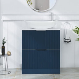 Royal Bathrooms Evora 700mm Midnight Blue Fluted Floor Standing Countertop Vanity Unit 2 Drawer With Cesar Basin - thumbnail 1
