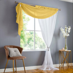 Luxury Living Double Layer Voile Slot Top Curtain Panel Ochre/white - thumbnail 1