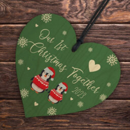 Red Ocean Our First Christmas Together 2023 Christmas, Hanging Wooden Heart Bauble Tree Decoration, 1St Christmas - thumbnail 6