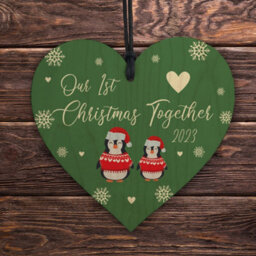 Red Ocean Our First Christmas Together 2023 Christmas, Hanging Wooden Heart Bauble Tree Decoration, 1St Christmas - thumbnail 5