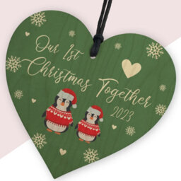Red Ocean Our First Christmas Together 2023 Christmas, Hanging Wooden Heart Bauble Tree Decoration, 1St Christmas - thumbnail 2