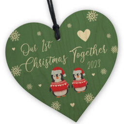 Red Ocean Our First Christmas Together 2023 Christmas, Hanging Wooden Heart Bauble Tree Decoration, 1St Christmas - thumbnail 1