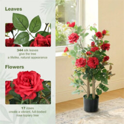 Artificial Rose Tree Set Of 2 With 344 Silk Leaves & 17 Flowers, Red - thumbnail 6