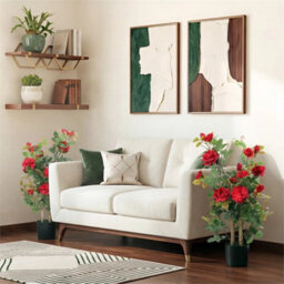 Artificial Rose Tree Set Of 2 With 344 Silk Leaves & 17 Flowers, Red - thumbnail 7