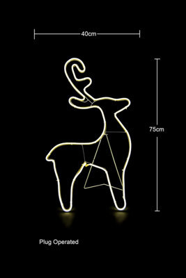 Shatchi Reindeer Neon Effect Rope Light Silhouette Double Side 90 Warm White Leds Christmas Outdoor - image 1