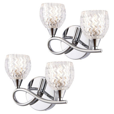 Reagan Decorative Wall Light - Dimmable Indoor Home Lights - Internal With Patterned Glass - Led Sconce 33 W Twin Lamp - Ip 20