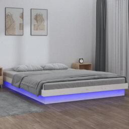 Vidaxl Led Bed Frame Without Mattress White Small Double Solid Wood Bed Frames - thumbnail 1