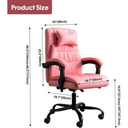 Pink Office Chair Gaming Recliner Swivel Adjustable Height Faux Leather - thumbnail 2