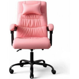 Pink Office Chair Gaming Recliner Swivel Adjustable Height Faux Leather - thumbnail 1