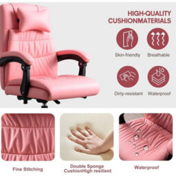 Pink Office Chair Gaming Recliner Swivel Adjustable Height Faux Leather - thumbnail 3