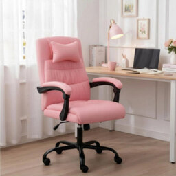 Pink Office Chair Gaming Recliner Swivel Adjustable Height Faux Leather - thumbnail 6