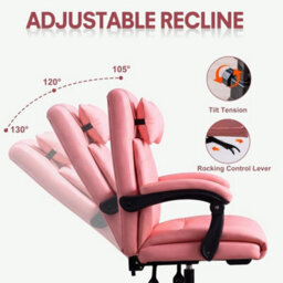 Pink Office Chair Gaming Recliner Swivel Adjustable Height Faux Leather - thumbnail 5