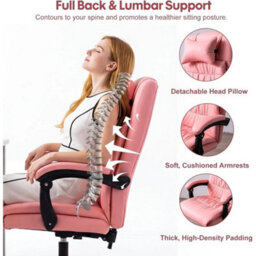 Pink Office Chair Gaming Recliner Swivel Adjustable Height Faux Leather - thumbnail 4
