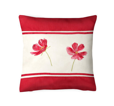 Intimates Elegant Floral Design Cushion, Decorative Applique Throw Cushion With Zip Closure - Red
