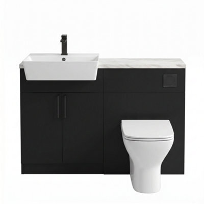 Bathroom City Oliver Matt Black 1200mm Fitted Bathroom Vanity Basin Wc Unit Black Handles - image 1